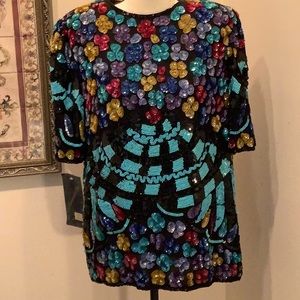 NWT Annabelle colorful sequin tunic top. Vintage. Art Deco. 100% silk runs small